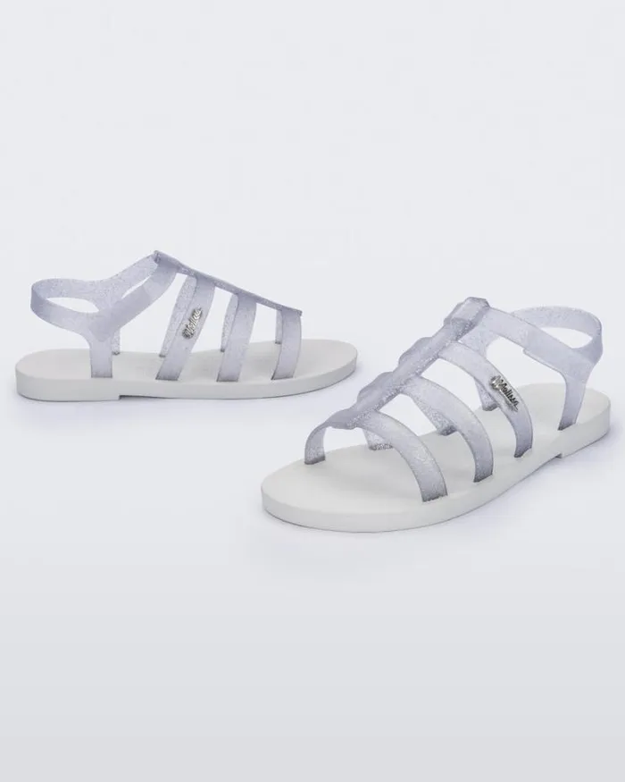 Sun Rodeo Whiteclear Glitter Silver Women Melissa Sandals