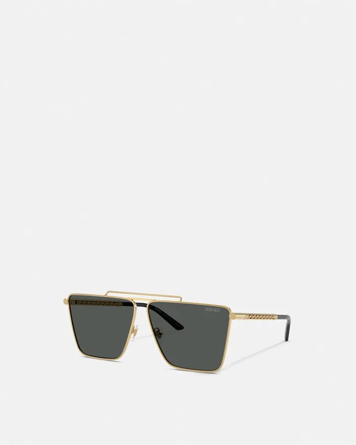 Sunglasses Men Versace Tubular Greca Sunglasses Blackgold