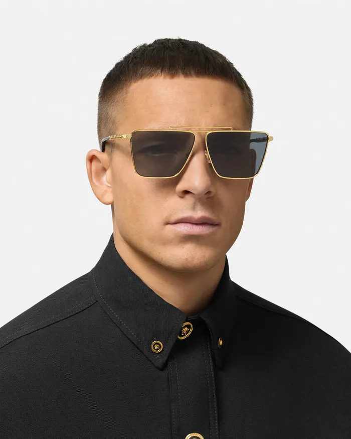 Sunglasses Men Versace Tubular Greca Sunglasses Blackgold