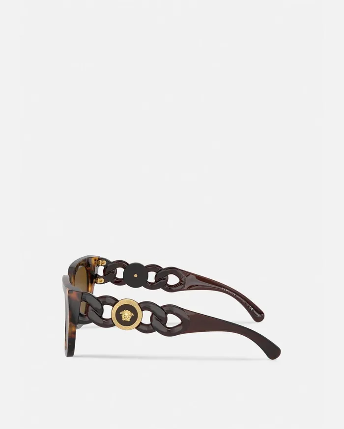 Sunglasses Women Versace Medusa Chain Sunglasses Havana