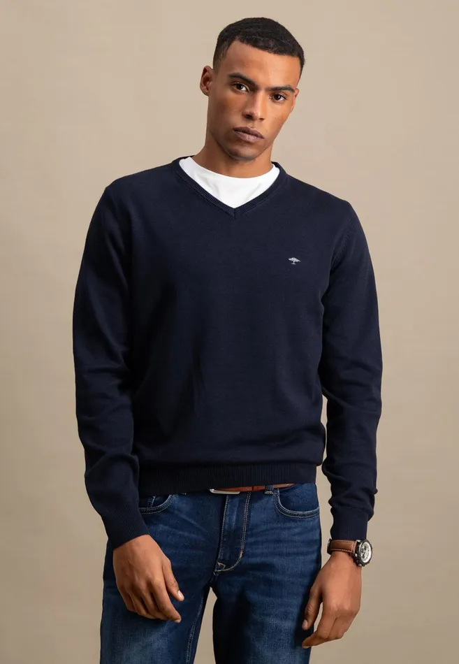 Sweater Men FYNCHHATTON Cotton Sweater With Vneckline Nightsteelazurenavyearthcharcoaltaupe