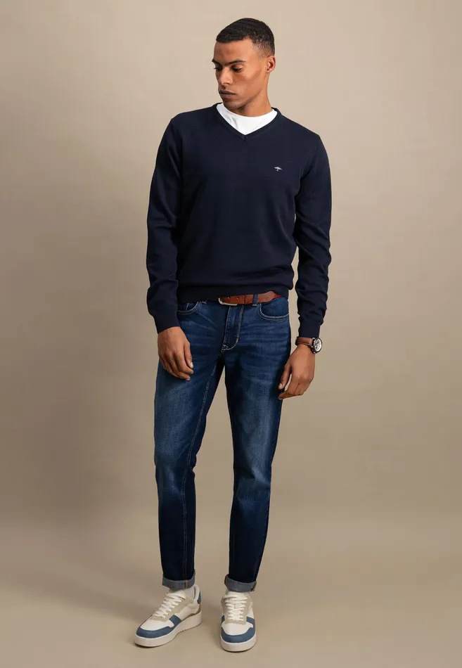 Sweater Men FYNCHHATTON Cotton Sweater With Vneckline Nightsteelazurenavyearthcharcoaltaupe