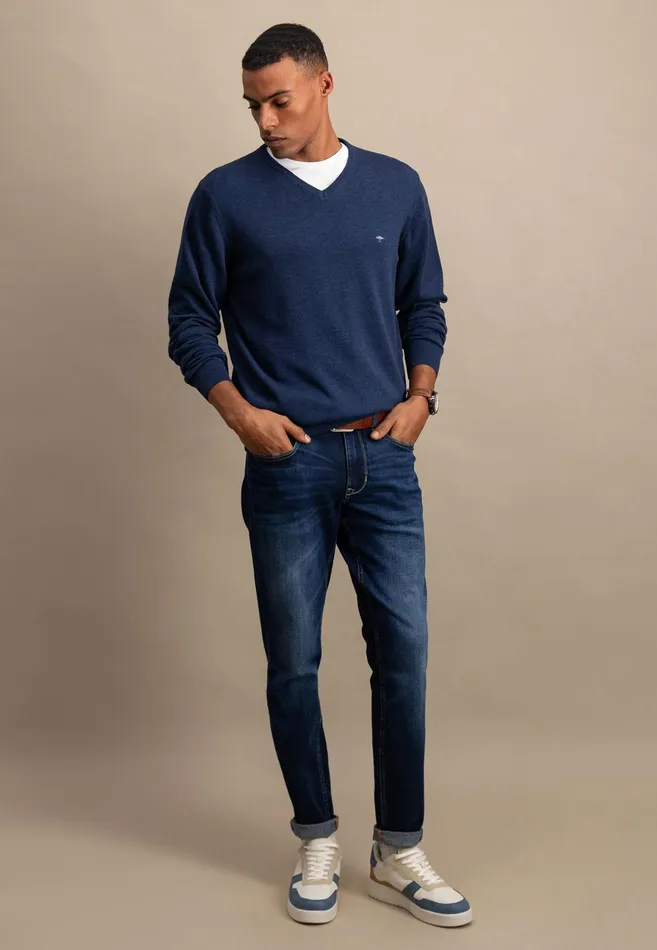 Sweater Men FYNCHHATTON Cotton Sweater With Vneckline Nightsteelazurenavyearthcharcoaltaupe