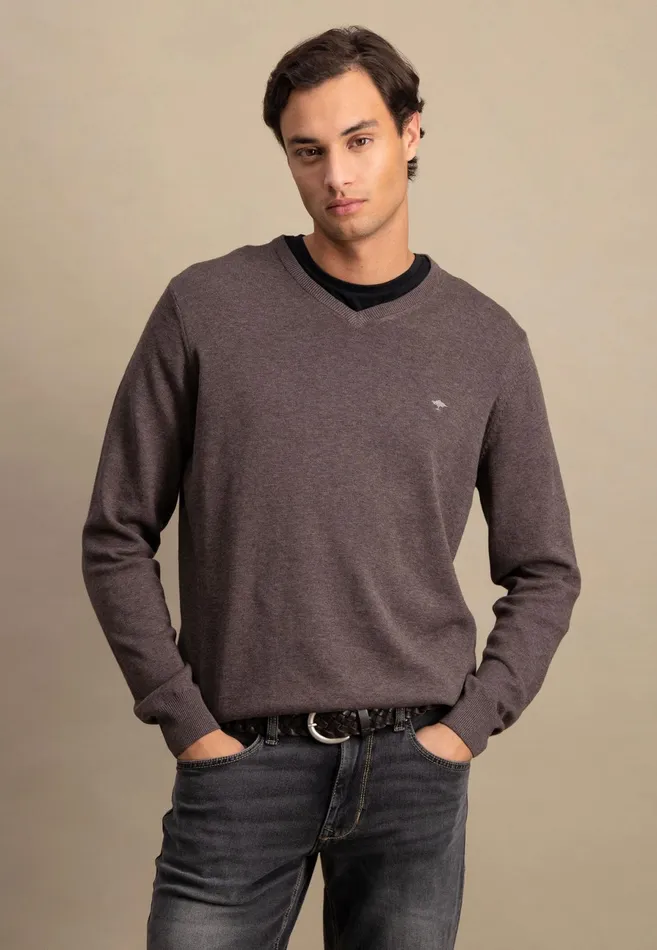 Sweater Men FYNCHHATTON Cotton Sweater With Vneckline Nightsteelazurenavyearthcharcoaltaupe
