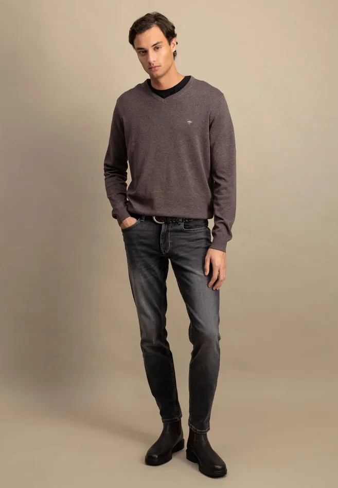 Sweater Men FYNCHHATTON Cotton Sweater With Vneckline Nightsteelazurenavyearthcharcoaltaupe