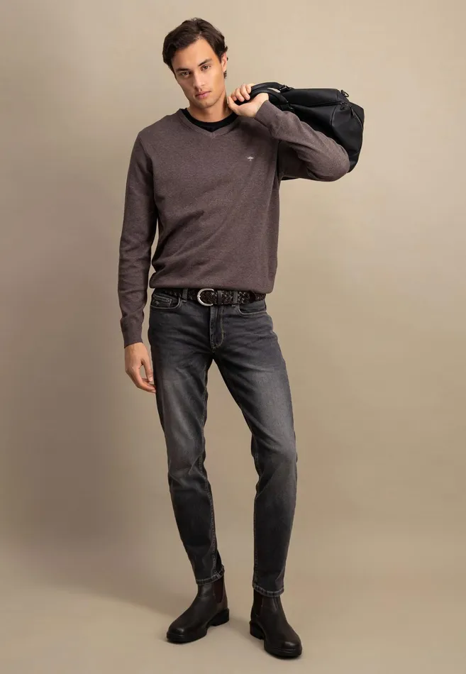 Sweater Men FYNCHHATTON Cotton Sweater With Vneckline Nightsteelazurenavyearthcharcoaltaupe