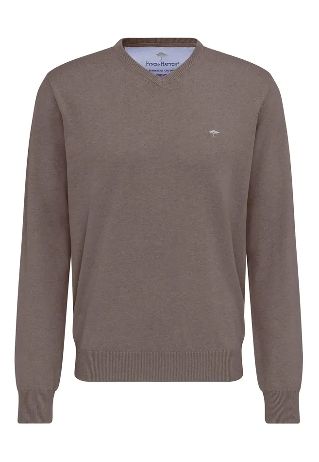 Sweater Men FYNCHHATTON Cotton Sweater With Vneckline Nightsteelazurenavyearthcharcoaltaupe