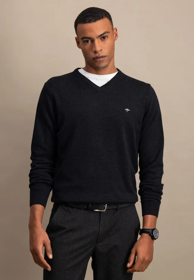 Sweater Men FYNCHHATTON Cotton Sweater With Vneckline Nightsteelazurenavyearthcharcoaltaupe
