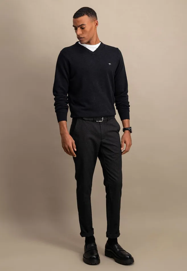 Sweater Men FYNCHHATTON Cotton Sweater With Vneckline Nightsteelazurenavyearthcharcoaltaupe