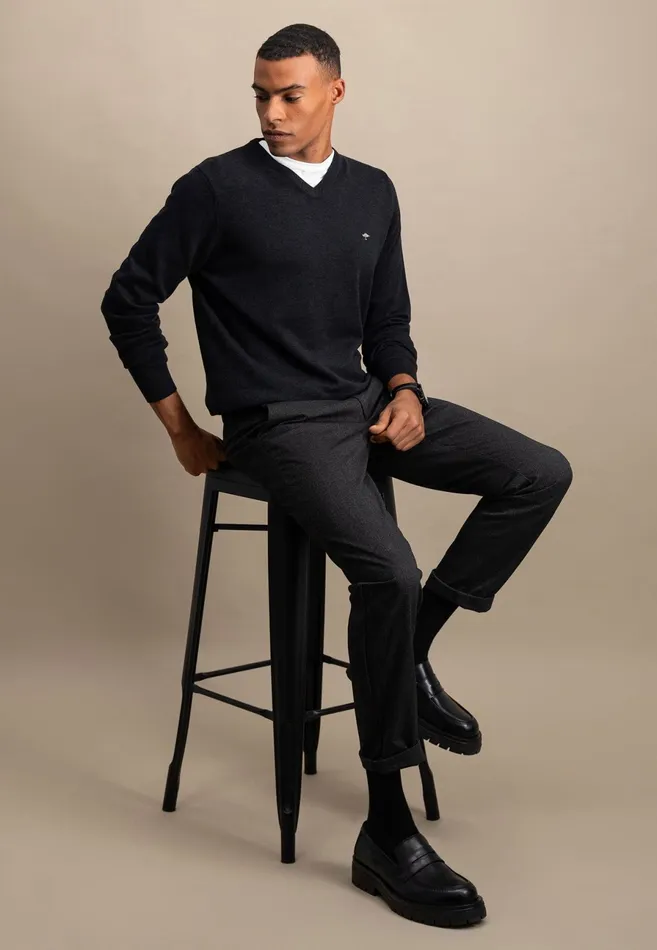 Sweater Men FYNCHHATTON Cotton Sweater With Vneckline Nightsteelazurenavyearthcharcoaltaupe