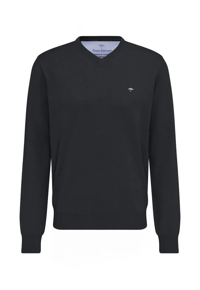 Sweater Men FYNCHHATTON Cotton Sweater With Vneckline Nightsteelazurenavyearthcharcoaltaupe