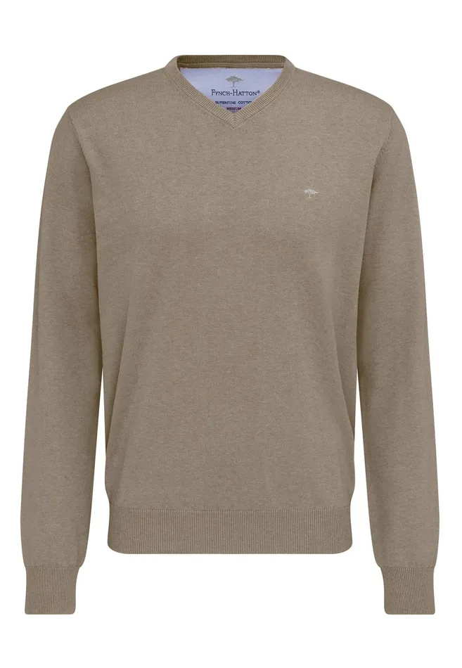 Sweater Men FYNCHHATTON Cotton Sweater With Vneckline Nightsteelazurenavyearthcharcoaltaupe