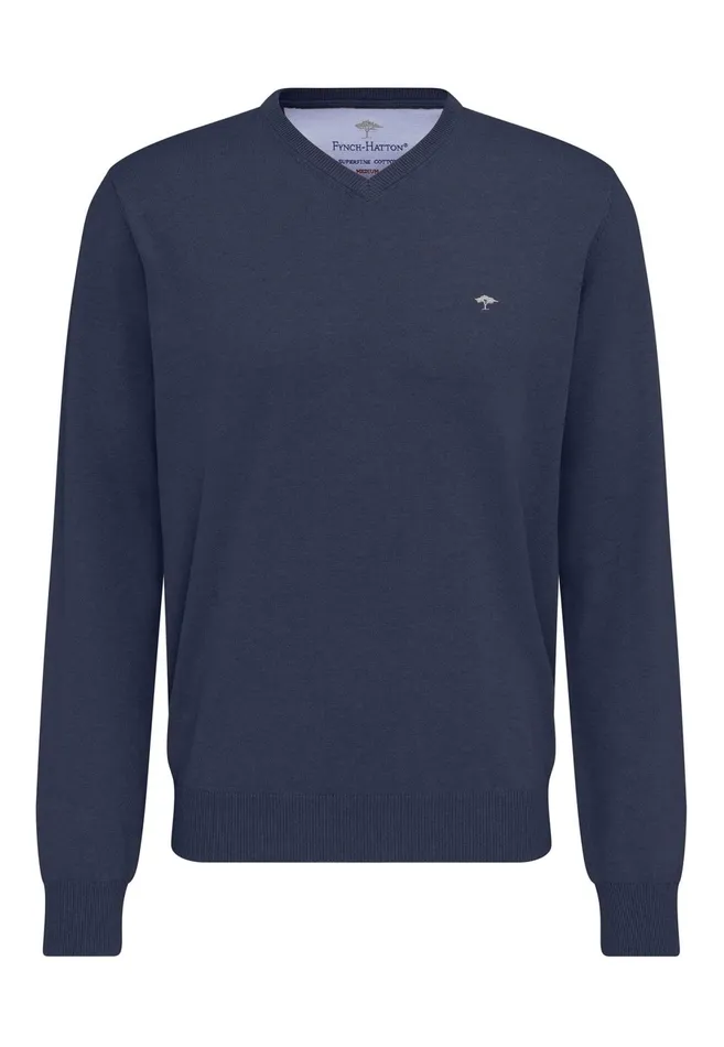 Sweater Men FYNCHHATTON Cotton Sweater With Vneckline Nightsteelazurenavyearthcharcoaltaupe