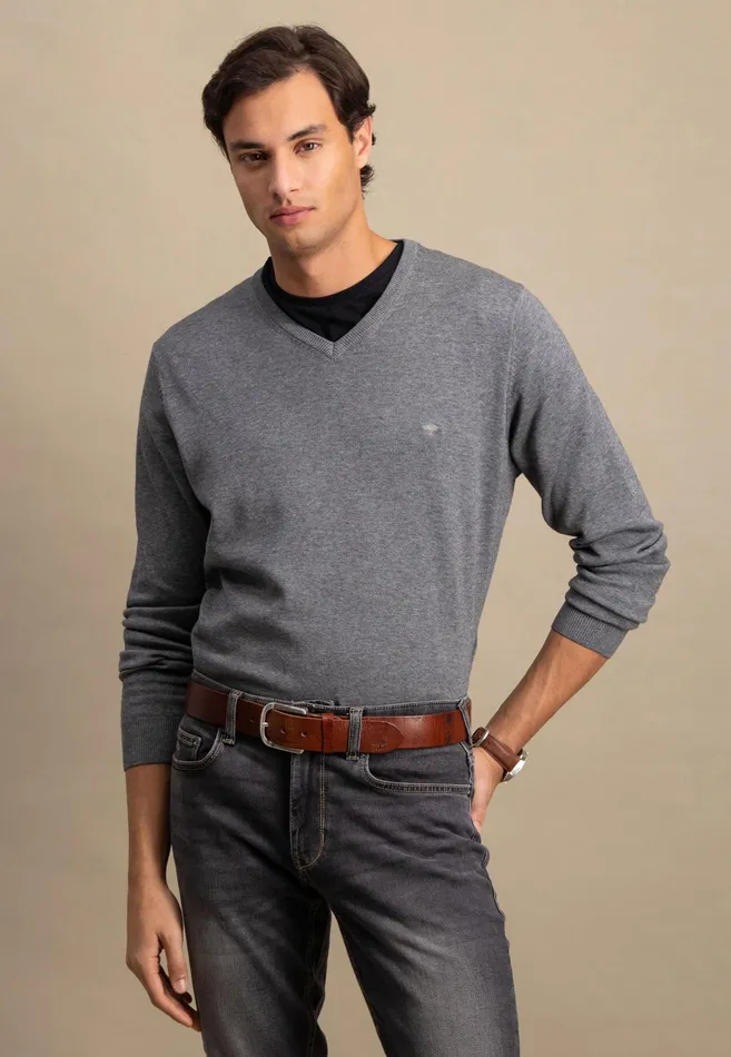 Sweater Men FYNCHHATTON Cotton Sweater With Vneckline Nightsteelazurenavyearthcharcoaltaupe