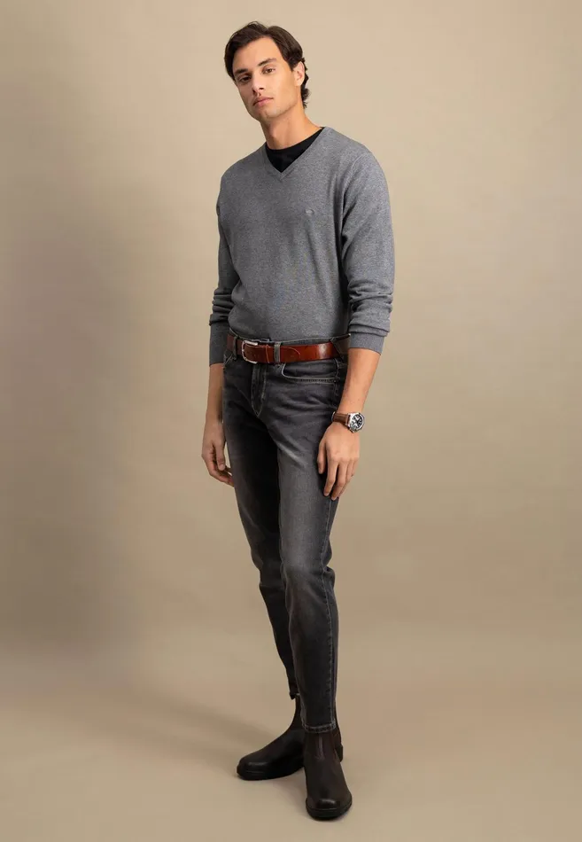 Sweater Men FYNCHHATTON Cotton Sweater With Vneckline Nightsteelazurenavyearthcharcoaltaupe
