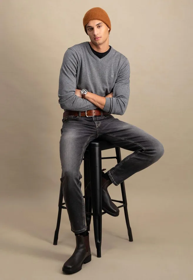 Sweater Men FYNCHHATTON Cotton Sweater With Vneckline Nightsteelazurenavyearthcharcoaltaupe
