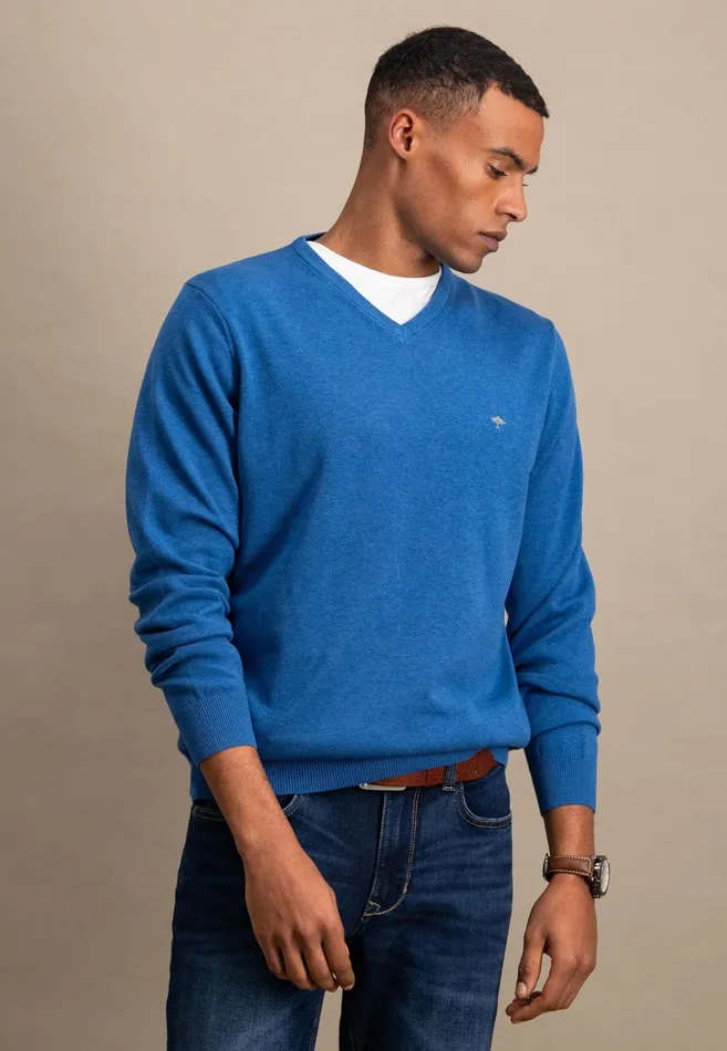 Sweater Men FYNCHHATTON Cotton Sweater With Vneckline Nightsteelazurenavyearthcharcoaltaupe