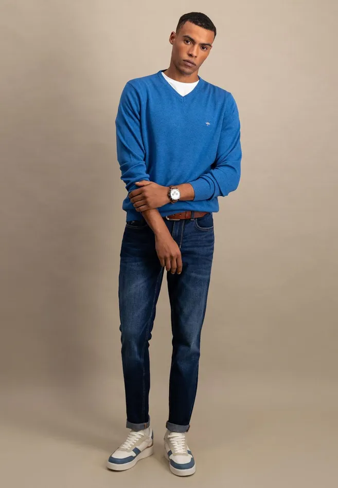 Sweater Men FYNCHHATTON Cotton Sweater With Vneckline Nightsteelazurenavyearthcharcoaltaupe