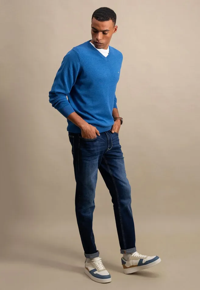 Sweater Men FYNCHHATTON Cotton Sweater With Vneckline Nightsteelazurenavyearthcharcoaltaupe