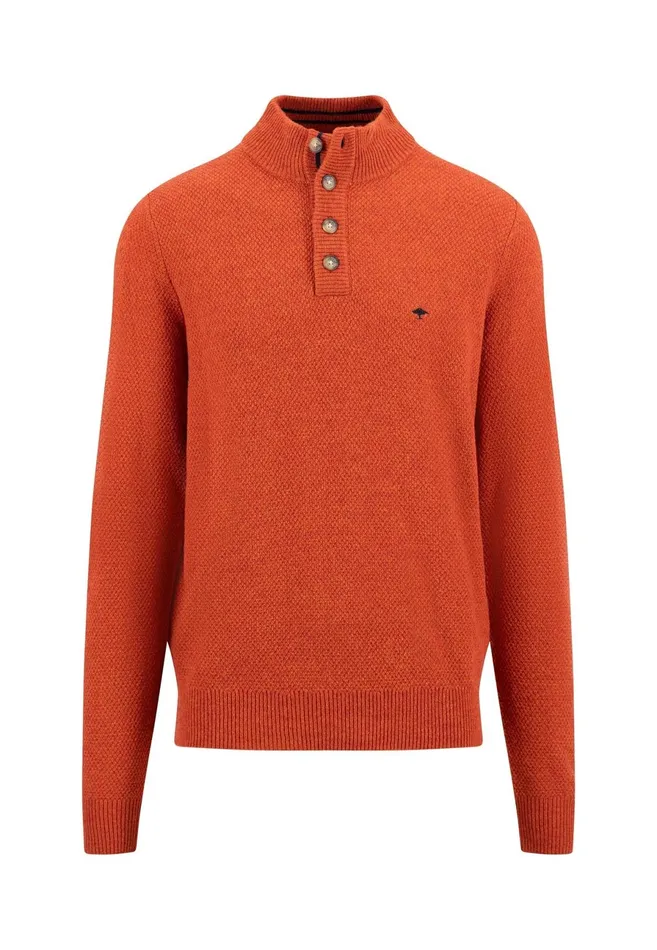 Sweater Men FYNCHHATTON Knitting Sweater Made Of Wool Mix With A Troyer Collar And Buttons Flamecloud Bluenavyhazel