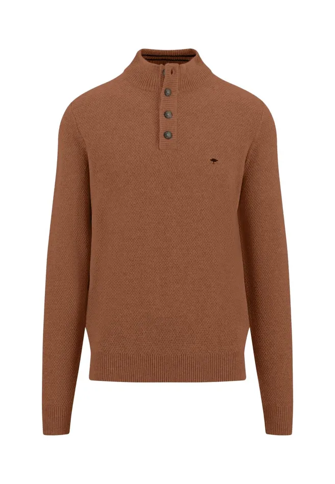 Sweater Men FYNCHHATTON Knitting Sweater Made Of Wool Mix With A Troyer Collar And Buttons Flamecloud Bluenavyhazel