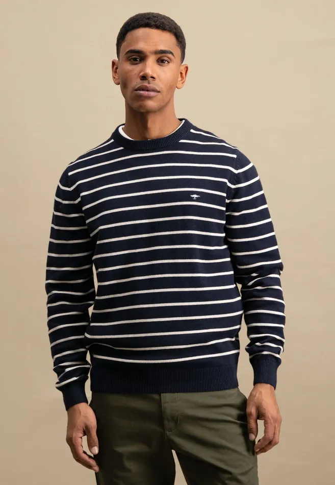 Sweater Men FYNCHHATTON Knitting Sweater With Fine Stripes Navynew Offwhite