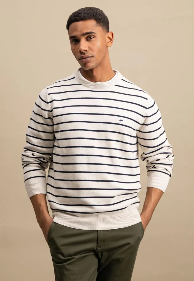 Sweater Men FYNCHHATTON Knitting Sweater With Fine Stripes Navynew Offwhite