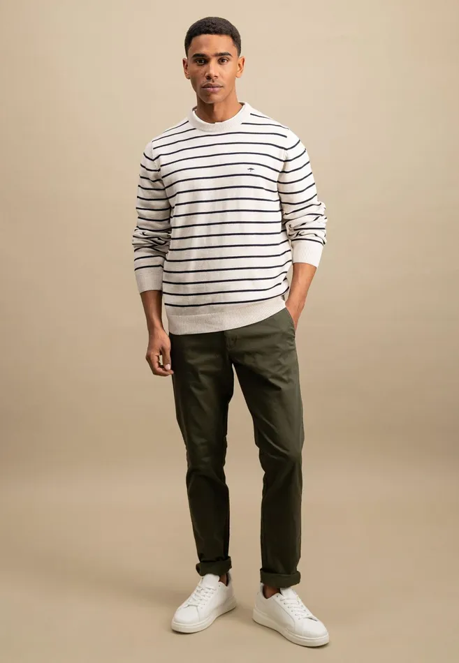 Sweater Men FYNCHHATTON Knitting Sweater With Fine Stripes Navynew Offwhite