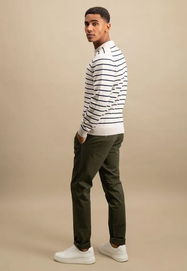 Sweater Men FYNCHHATTON Knitting Sweater With Fine Stripes Navynew Offwhite