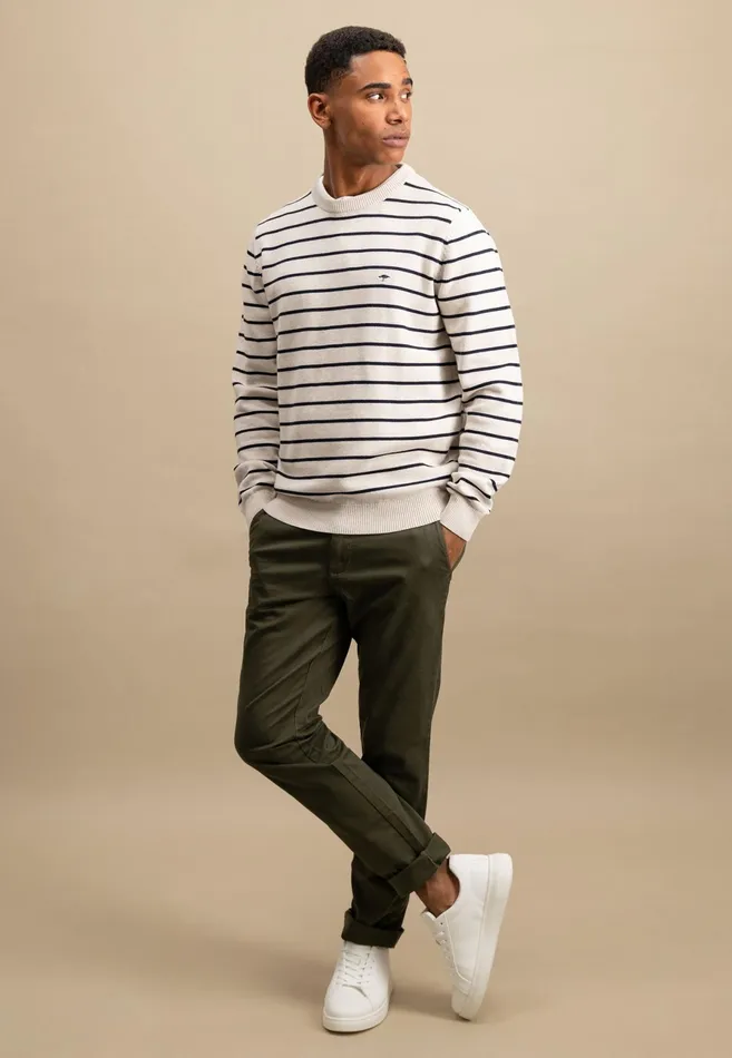 Sweater Men FYNCHHATTON Knitting Sweater With Fine Stripes Navynew Offwhite