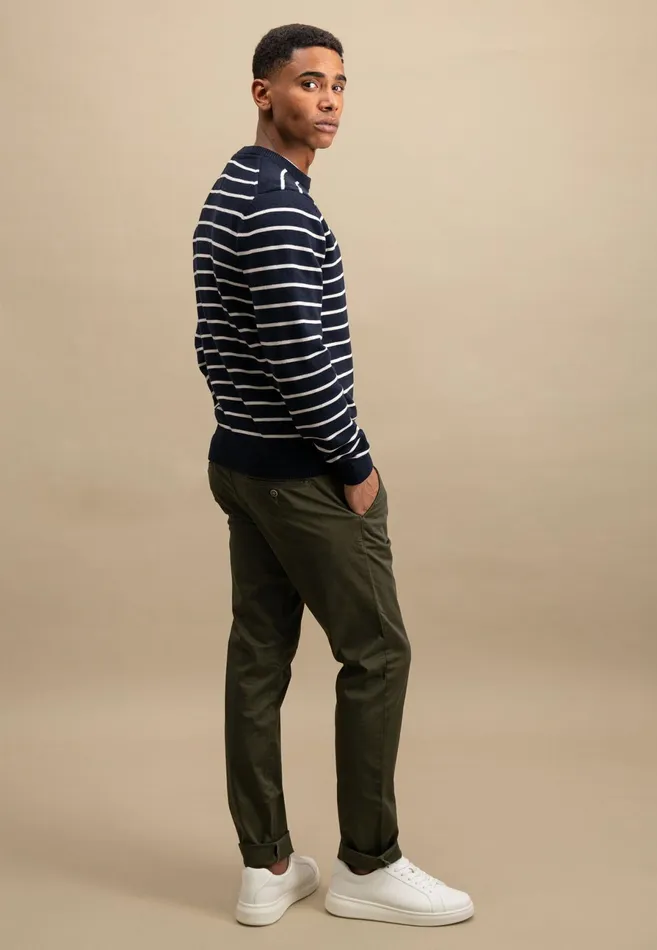 Sweater Men FYNCHHATTON Knitting Sweater With Fine Stripes Navynew Offwhite