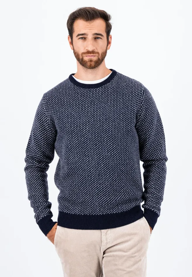 Sweater Men FYNCHHATTON Sweater With A Round Neckline In The Twocolor Look Navywinter White Sweater Men FYNCHHATTON Sweater With A Round Neckline In The Twocolor Look Navywinter White