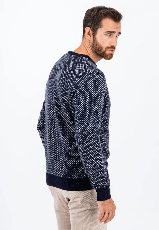 Sweater Men FYNCHHATTON Sweater With A Round Neckline In The Twocolor Look Navywinter White