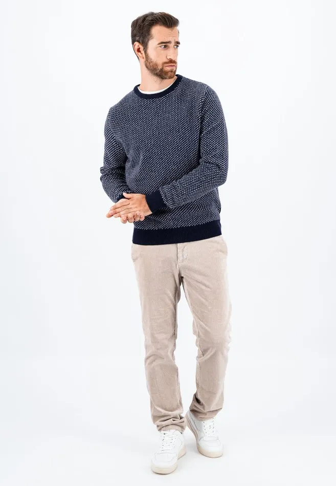 Sweater Men FYNCHHATTON Sweater With A Round Neckline In The Twocolor Look Navywinter White