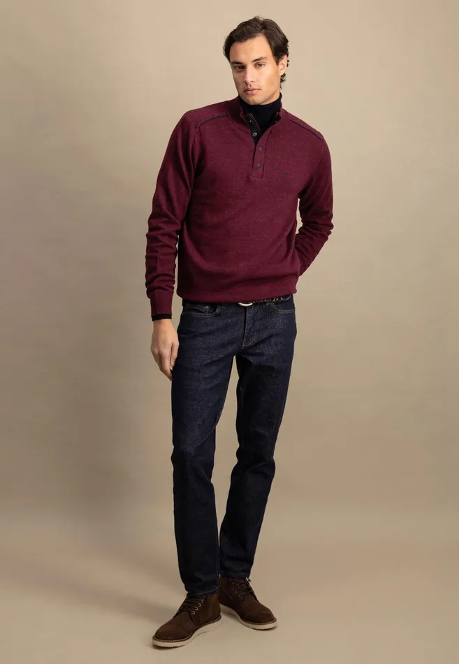 Sweater Men FYNCHHATTON Sweater With A Troyer Collar Ruby Redcloud Bluenavylight Gray