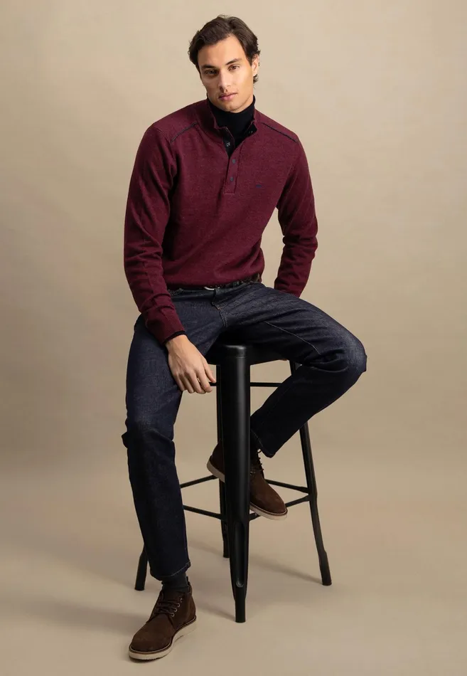 Sweater Men FYNCHHATTON Sweater With A Troyer Collar Ruby Redcloud Bluenavylight Gray