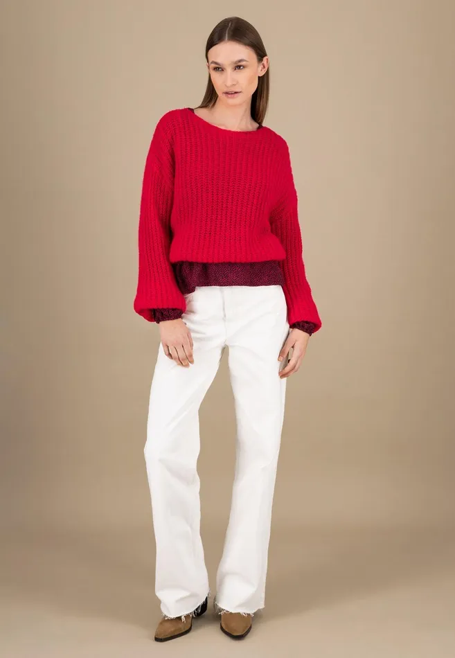 Sweater Women FYNCHHATTON Knitting Sweater Made Of MohairWollmix Ashmilkcrimson Redblue Purple