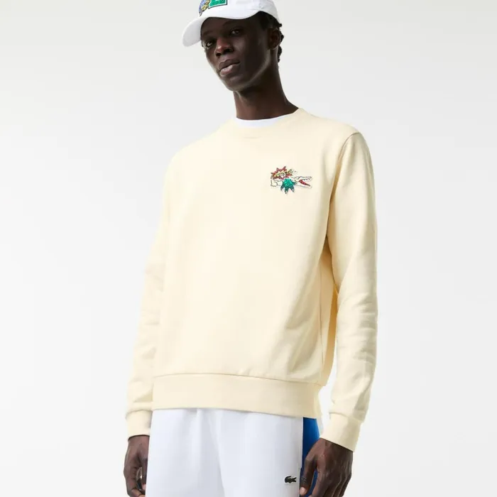 Sweaters and Sweatshirts Men Lacoste Men039s Badge Organic Cotton Sweatshirt Cream Xfj