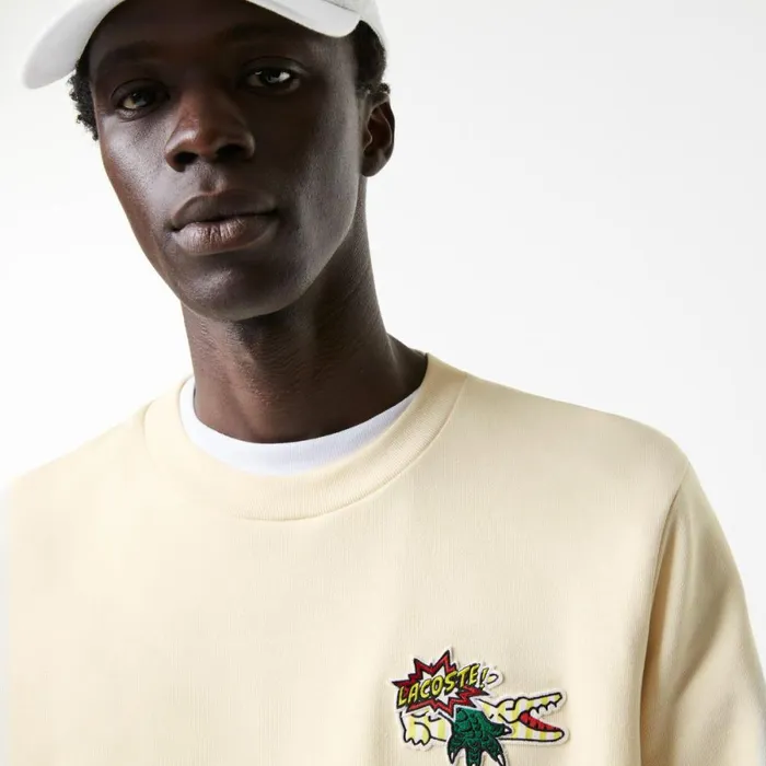 Sweaters and Sweatshirts Men Lacoste Men039s Badge Organic Cotton Sweatshirt Cream Xfj