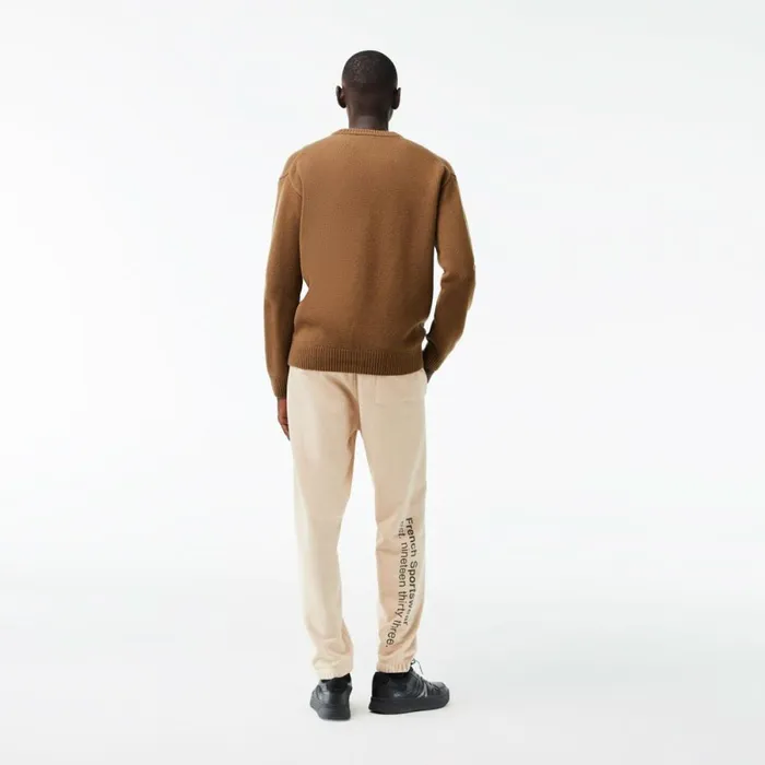 Sweaters and Sweatshirts Men Lacoste Men039s Classic Fit Contrast Lettering Wool Sweater Brown Black Xp9