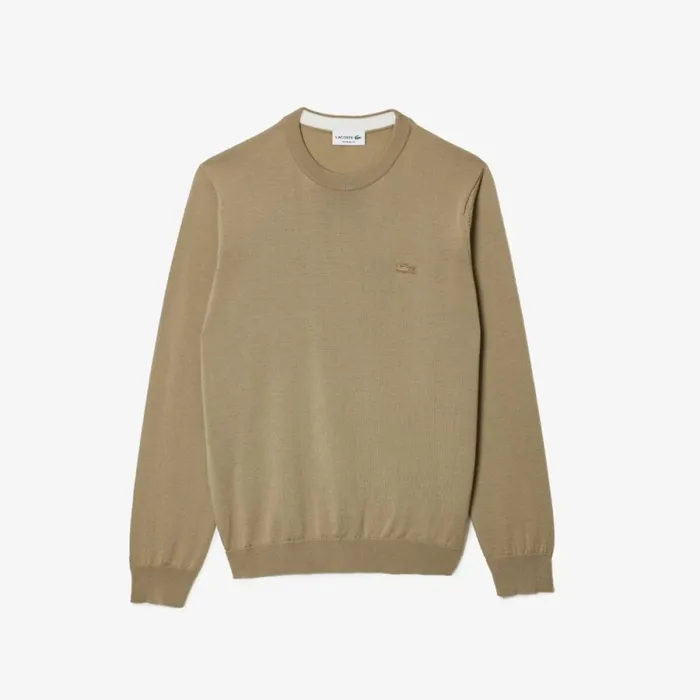 Sweaters and Sweatshirts Men Lacoste Men039s Crew Neck Merino Wool Sweater Beige Cb8