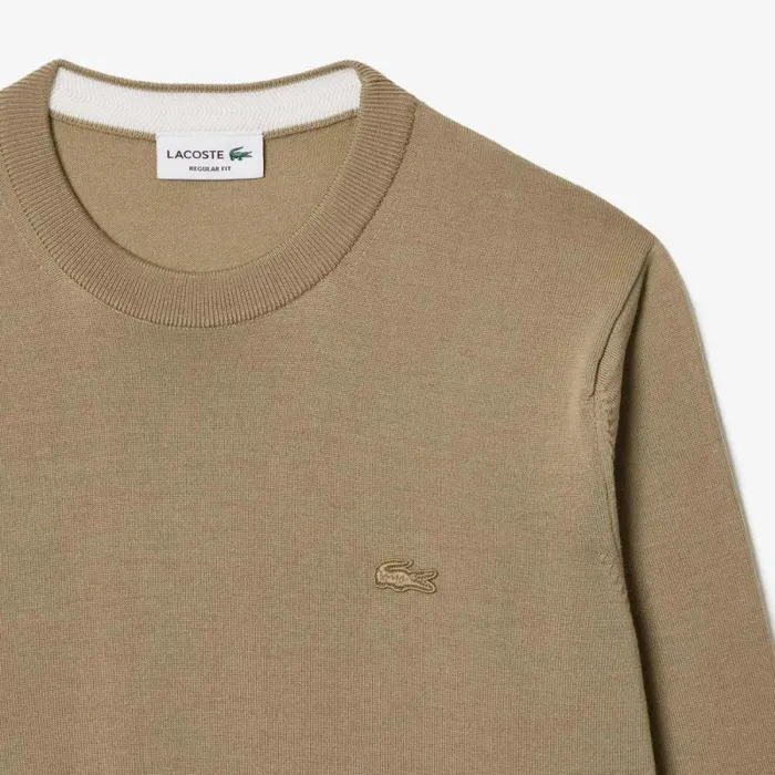 Sweaters and Sweatshirts Men Lacoste Men039s Crew Neck Merino Wool Sweater Beige Cb8