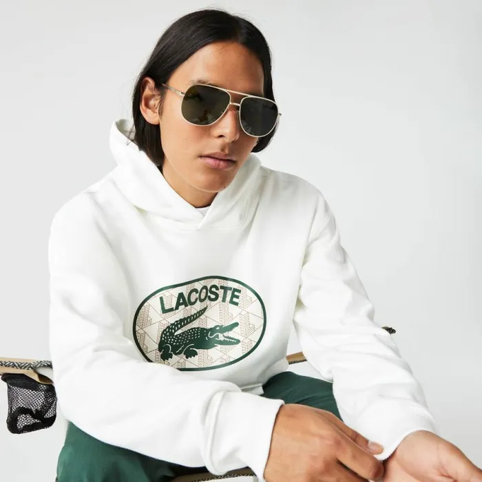 Sweaters and Sweatshirts Men Lacoste Men039s Loose Fit Monogram Hoodie White 70v