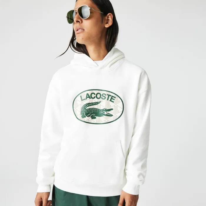 Sweaters and Sweatshirts Men Lacoste Men039s Loose Fit Monogram Hoodie White 70v