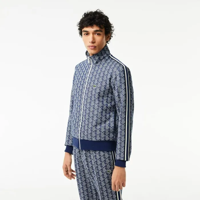 Sweaters and Sweatshirts Men Lacoste Men039s Paris Monogram ZipUp Sweatshirt Navy Blue White Qie