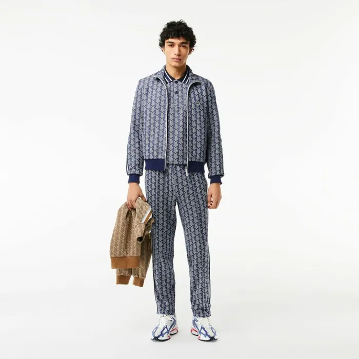 Sweaters and Sweatshirts Men Lacoste Men039s Paris Monogram ZipUp Sweatshirt Navy Blue White Qie