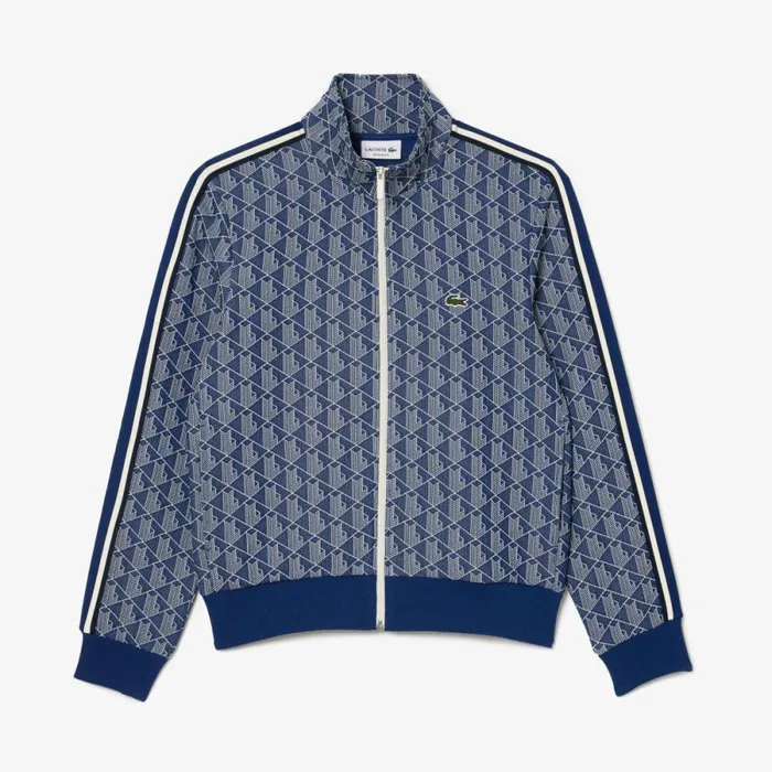 Sweaters and Sweatshirts Men Lacoste Men039s Paris Monogram ZipUp Sweatshirt Navy Blue White Qie