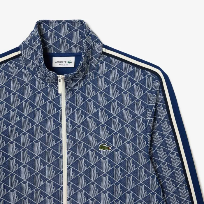 Sweaters and Sweatshirts Men Lacoste Men039s Paris Monogram ZipUp Sweatshirt Navy Blue White Qie