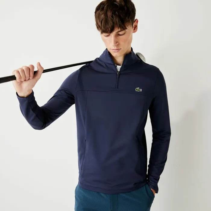 Sweaters and Sweatshirts Men Lacoste Men039s SPORT Stretch Half Zip Sweatshirt Navy Blue 166