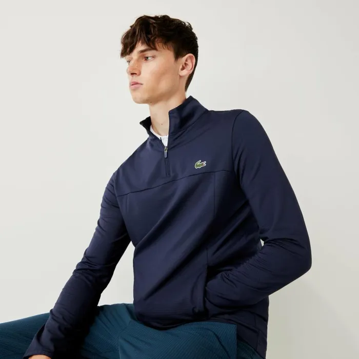 Sweaters and Sweatshirts Men Lacoste Men039s SPORT Stretch Half Zip Sweatshirt Navy Blue 166